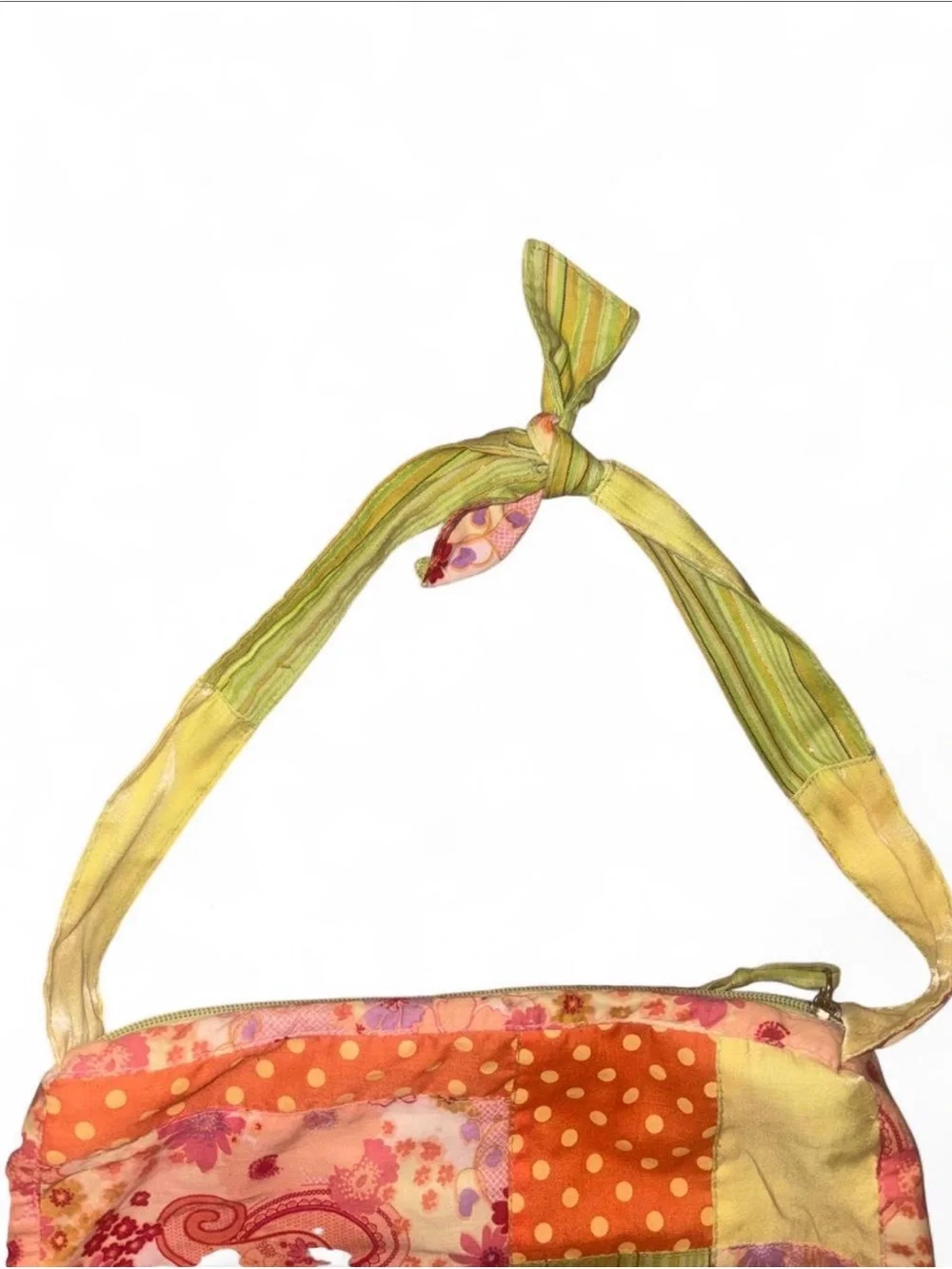 Vintage Y2K Pink & Orange Patch Shoulder Bag with tie strap